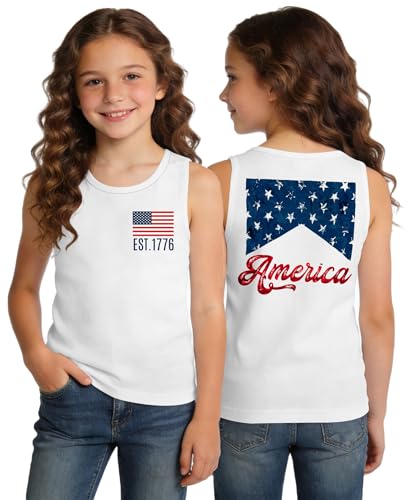 Image of Ithalt Girls 4th of July Tank Top for Kids Boys USA Patriotic Shirt American Flag Tshirt Red White and Blue Sleeveless