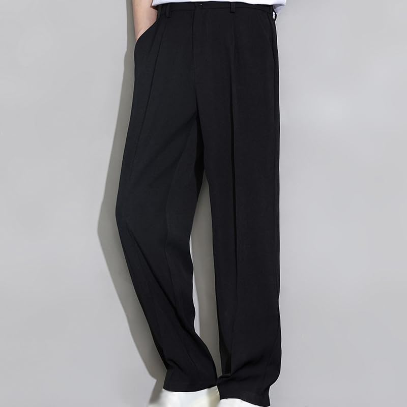 Generic Summer Thin Wide Leg Straight Leg Loose Suit Pants Men, Business Casual Button Zipper Fly Trousers with Pocket3