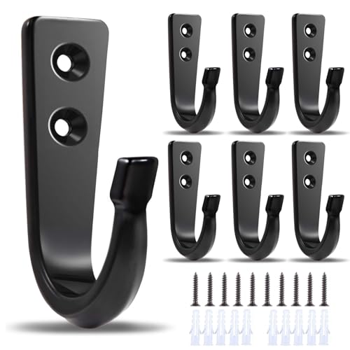 XHIPY 7 PCS Heavy Duty Single Prong Wall Hooks - Metal Hooks for Garage, Backpacks, Coats, Cast Iron Pans, Tools (Black)
