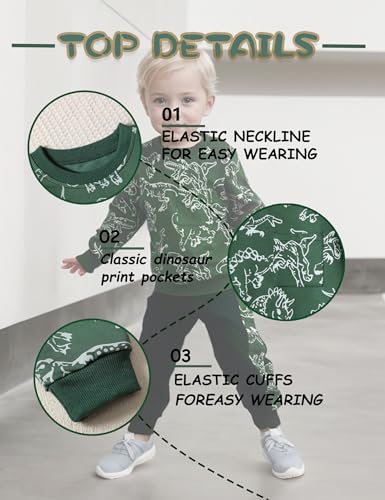 Image of Toddler Boys Dinosaur Sweatshirt and Jogger Pants Outfit Set, Ages 2-10