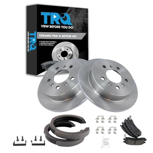 Image of TRQ Rear Brake Pad and Rotor Set Ceramic Parking Brake Shoe Compatible with 2009 Buick LaCrosse 2006-2010 Chevrolet Impala 2006-2007 Monte Carlo
