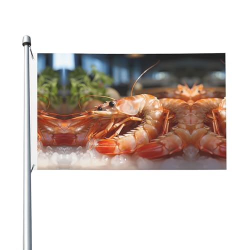 Double sided prawns printed indoor and outdoor garden flags, with hanging holes for hanging on porches and lawns.