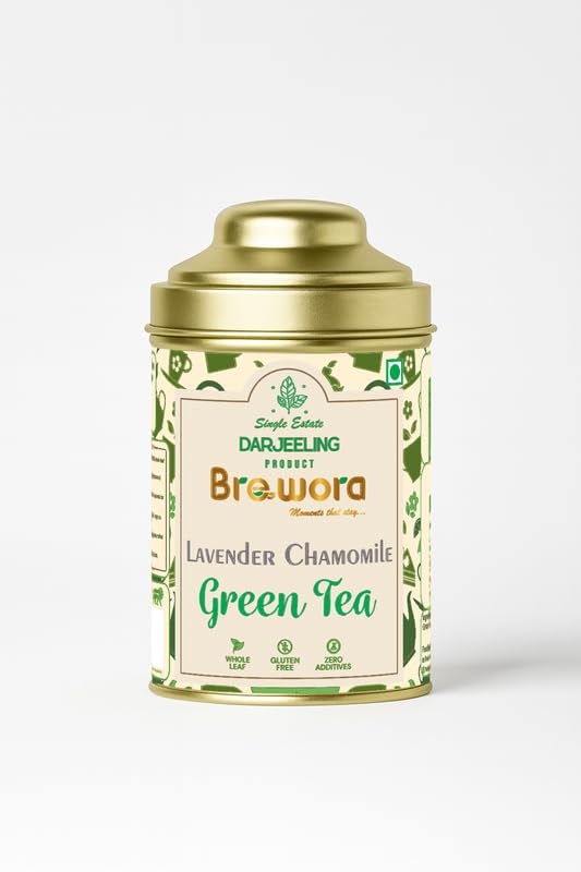 Brewora Lavender Chamomile Green Tea | Calming Floral Blend | Relaxation & Sleep Support | Smooth & Refreshing Taste | Antioxidant Rich Wellness Tea | Resealable