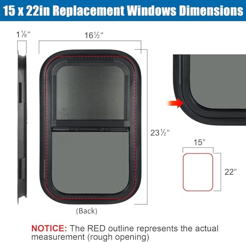 Image of 2 Pack Vertical RV Window, 15 inch W x 22 inch H Tinted Sliding RV Window with Net Screen and Trim Ring, Suitable for 1-1 /8 inch Thick Walls, DOT Approved