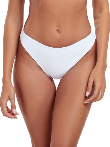 RELLECIGA - RELLECIGA Women's White Mid Waisted High Cut Bikini Bottoms Size Small