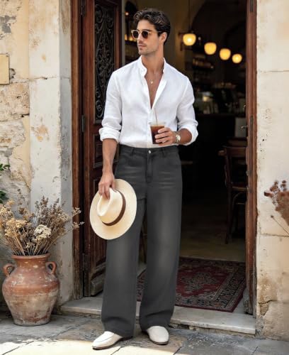 Image of Mens Bootcut Baggy Jeans Stretch Flared Wide Leg Old Money Jeans Lightweight Breathable Vintage Stylish Casual Denim Pants