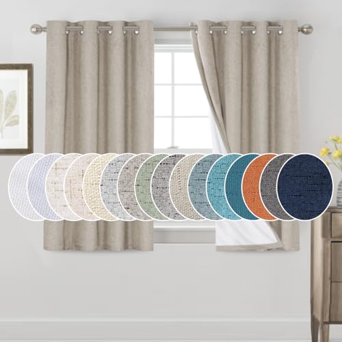 Image of PrinceDeco Linen Blackout Curtains 100% Blackout Curtains for Bedroom Grommet Room Darkening Curtains & Drapes Thermal Insulated White Liner Noise Reducing Window Treatment Drapes,52 inch W x 54 inch L,Stone