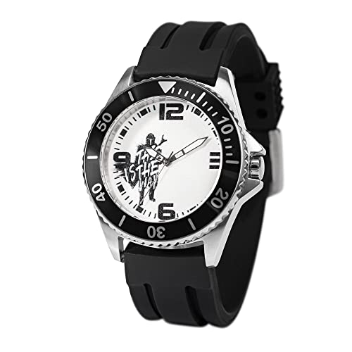 Disney Star Wars Mandalorian Reloj para Hombre, Gran Regalo para los Fans y coleccionistas de Star Wars, Caja de Acero Inoxidable Negra con Bisel a Juego y Correa de Silicona, Compra y obtén 1 Reloj
