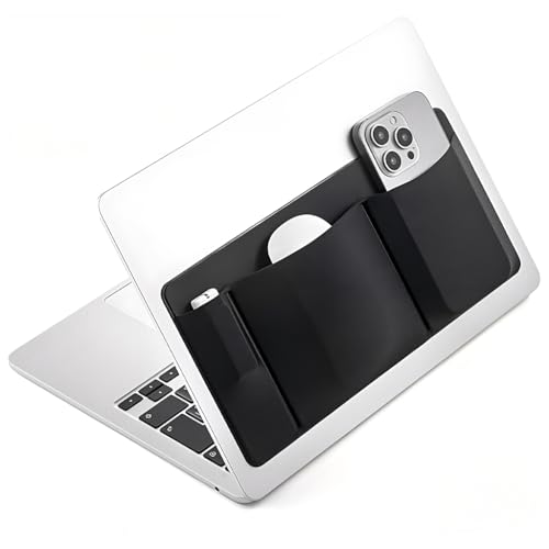 Image of ZORBES 3-Pocket Laptop Organizer Adhesive Storage Pouch, Mouse Holder for Laptop Stick on External Hard Drive Sleeve for MacBook, Laptop, PU Accessories for Phone, Mouse, Stylus Pen, 26.4x13cm