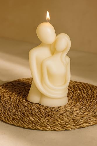 Image of Couple Candle, Decorative Figurine Candle, Cream White, Romantic Embrace Design