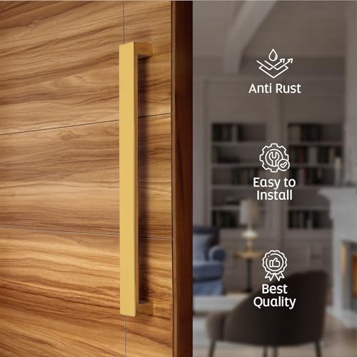 LAPO 12 inch Stainless Steel Door Handle for Main Door, Wooden & Glass Door Pull Push Handle, Main Door Handle for All Door (Hole to Hole Size 300 mm,Pack of 1) Gold-PVD Finish | 3 Years Warranty