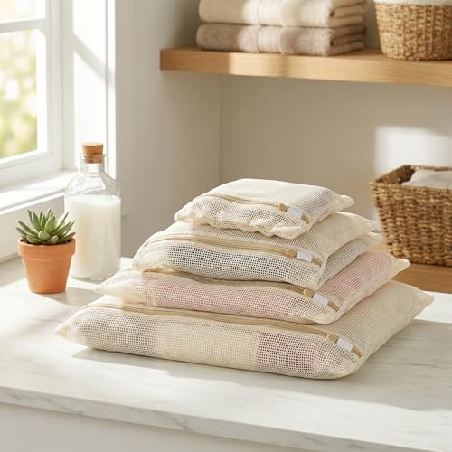 Bolsas de malla de algodón con cierre resistente iplusmile para proteger ropa delicada en lavado 6