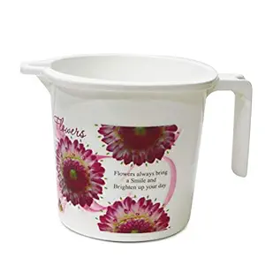 Family Plastics Floral Printed Plastic Bathroom Mug 3 Pieces, 1500ml (White)