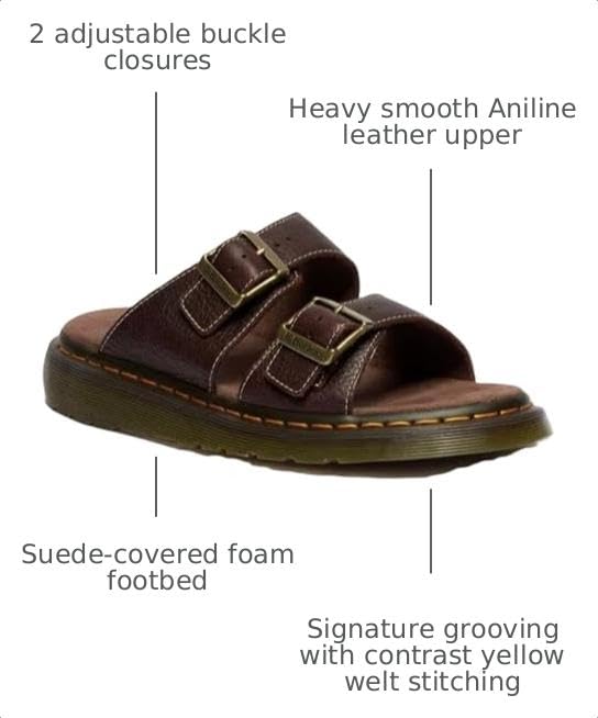 Image of Dr. Martens Unisex Josef Slide Sandal, Dark Brown, 7 US Women /6 US Men