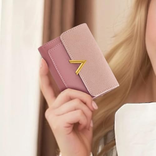 Women Wallet, Trifold Women Purse Short PU Credit Card Holder Transparent Cash Wallet with Snap Button Zipper(Rose Red)