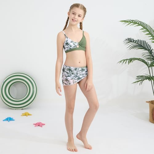 Girls Swimsuit Bathing Suits Twist Cross Tropical Floral Bikini Sets Teen Girls' Swimwear 3Pcs with Cover Up 7-14T2