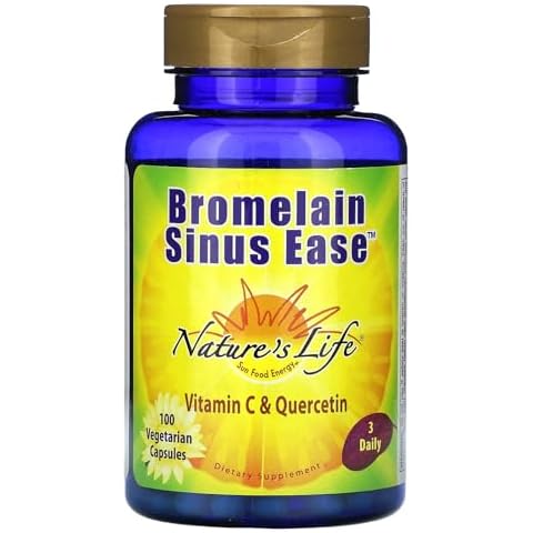 Nature's Life Bromelain Sinus Ease 1200mg with Vitamin C & Quercetin Sinus Health, Immune Function & Seasonal Support 100 Vegetarian Capsules Cover