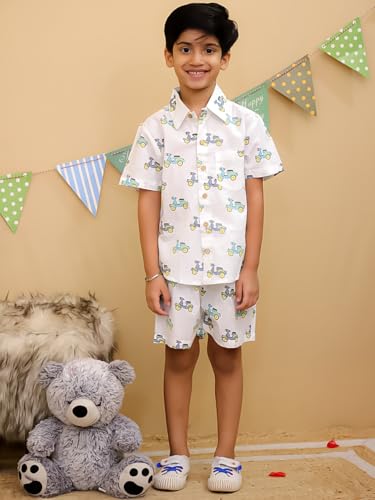 Image of superminis Boys Coordinated Set With Printed Rayon /Cotton Shirt and Shorts