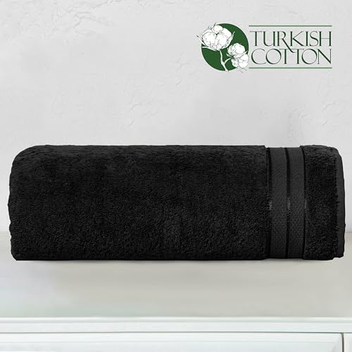Image of Elegant Comfort Three Line Popcorn Towel Set for Bathroom 35 x 70 inches, Premium Hotel Quality 1-Pack Jumbo Towels, 100% Turkish Cotton, Soft and Durable, Quick Dry and Highly Absorbent, Black
