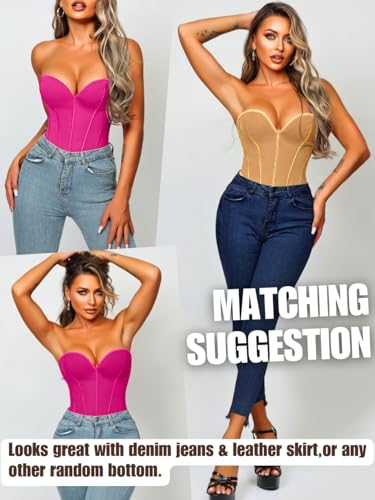 Image of ChiaoLezhee Heart Corset Top For Women, Sexy Concert Outfits Going Out, Strapless Crop Top, Overbust Bustier