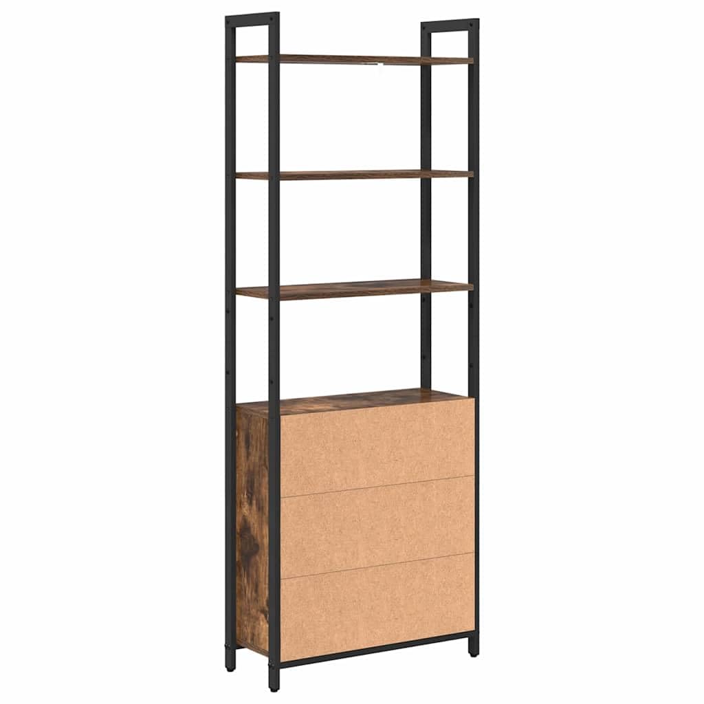 Szafka na książki z dymnym dębem, 60 x 24 x 161 cm | Wielowarstwowe drewno, stal, 6 półek, 1 drzwi, duża przestrzeń, solidna konstrukcja