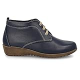 botines azules mujer zara Tacón de cuña baja PAYMA - Botines de Piel Cómodos Flexibles de Mujer. Botin Casual de Cuña Baja. Botas de Cuero de Invierno. Cierre Cordones o Velcro. Piso de Goma. Color: Azul Marino. Talla EU 40