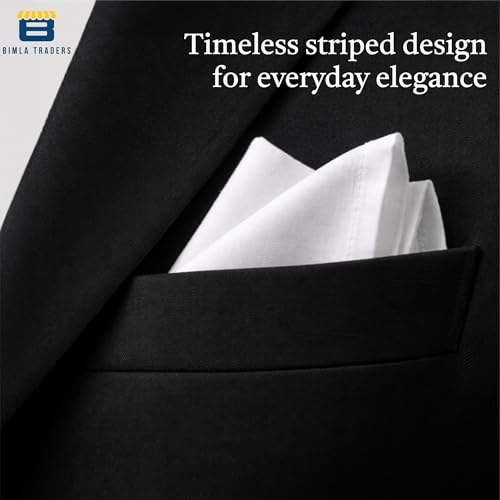 Image of Btag Premium Pure Cotton Handkerchiefs for Men | White with Stylish Border | Soft, Durable & Absorbent Hanky /Rumal | Classic Solid Design for Boys & Men |White (Pack of 12) 53 x 53 CM