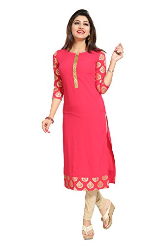 Image of Women's Faux Crepe A-Line Kurti(ALC4008N Peach Large)