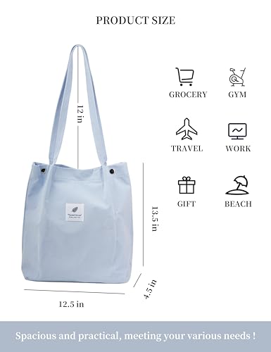 Image of Corduroy Tote Bag Cute Tote Bags for Women Shoulder Bag with Inner Pocket for Work Beach Travel and Shopping Grocery