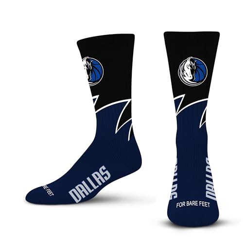For Bare Feet NBA DALLAS MAVERICKS Black Wave Crew Sock Team Color LARGE