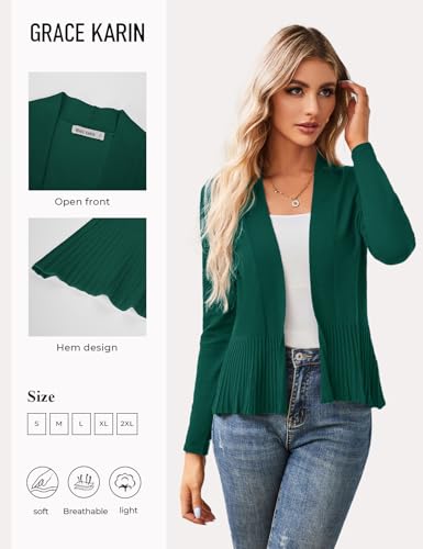 Image of GRACE KARIN Women's Lightweight Peplum Cardigan Sweaters Open Front Cropped Cardigan Long Sleeve Trendy Summer Knit Tops