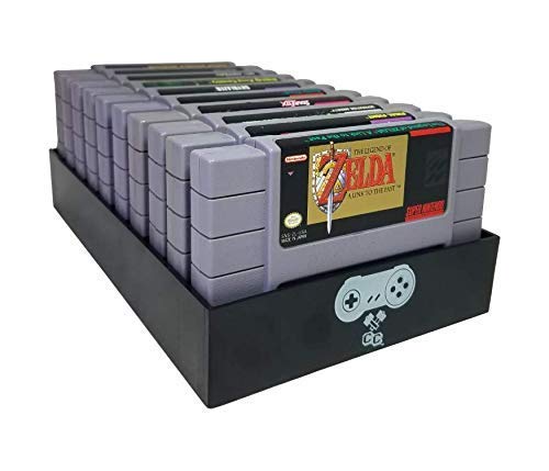 Collector Craft Black Game Organizer Compatible with Nintendo SNES Cartridge, Dust Cover, Cartridge