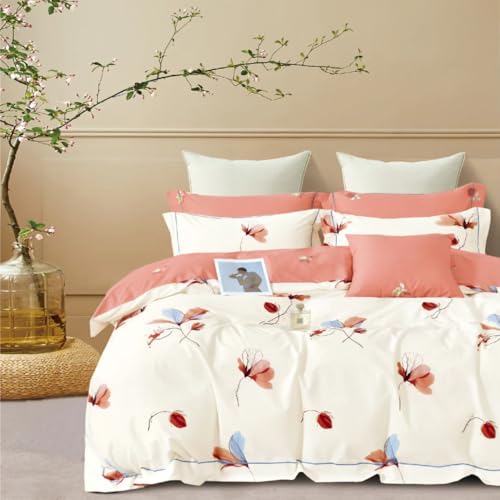 Générique Housse de Couette 220x240 cm 100% Coton Naturel – Parure 3 Pièces avec 2 Taies d’Oreiller 65x65 cm – Imprimée – Tissage 57 Fils/cm² – Volant Piqué 5 cm – Douce et Confortable