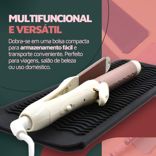 Bolsa Profissional de Silicone Resistente ao Calor para Ferramentas de Cabelo - Tapete e Capa Multif