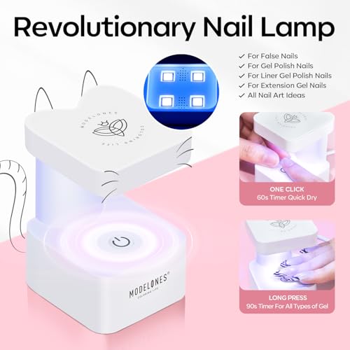 Image of modelones X Nail Gel Kit, , 9-in-One Glue Prep Dehydrator UV Light Clipper | 510Pcs Extra Short Oval Round Fake Nails 15Sizes Pre-shaped Half Matte Press on Oval Tips for Extension DIY Salon