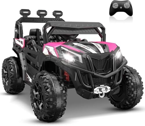 ANPABO 24V Ride on Toys for Big Kids w/Remote Control, 4X75W Motors, Max 4.5MPH, 4WD/2WD Switchable, 4 Shock Absorbers, 19″ Spacious Seat, Bluetooth, Electric Car for Kids(Pink)