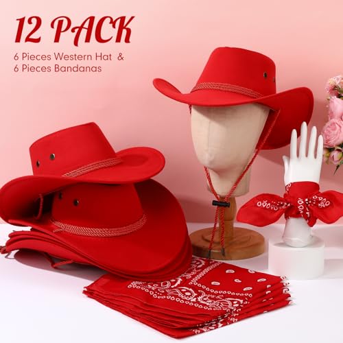 Image of Zhanmai 12 Pcs Cowboy Hat and Bandana Cowboy Cowgirl Hats Bulk Western Party Costume Halloween Accessory