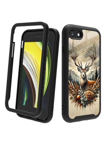 POCOOA iPhone SE 2022/2020 (3/2)AiPhone 8/7Ή | ϏՌ  wیJo[ fB[X Y - Deer Flower Mountain 095