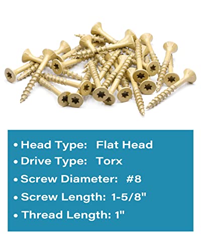 Image of IMSCREWS #8 x 1-5 /8 Inch Deck Screws 25 Pcs, Tan Coated Exterior Wood Screws for Pressure Treated Lumber, Star Drive Flat Head with Nibs, Type 17 Point Self-Tapping Fasteners for Fence and Outdoor Use