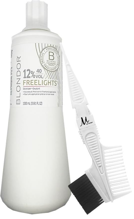Blondor Freelights Developer 12% / 40 Volume 33.8 Fl Oz and M Hair Designs Tint Brush Comb (Bundle)