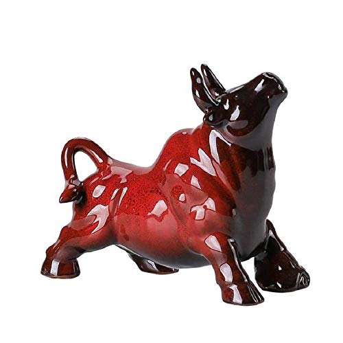 Wealthcoming Wall Street Bull Arts Statues,Exquisite Ceramic Fortune Bulls Figurines And Sculptures Home & Office Tabletop Decor (Bullish-Red) #TOP6