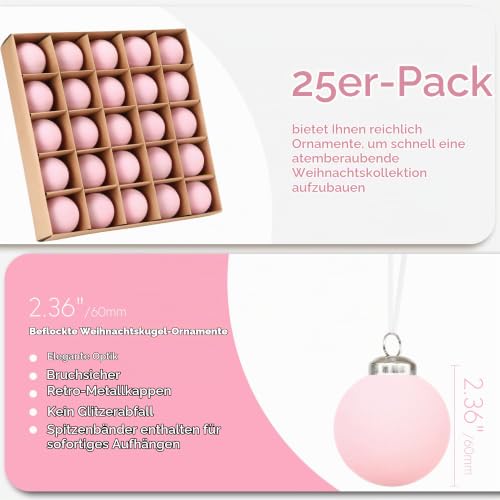 Sea Team 25er-Pack 60mm Samt Weihnachtskugeln Rosa – Ansicht 3