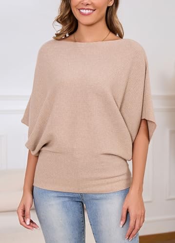 MAKARTHY Womens Batwing Sleeves Knitted Dolman Pullovers Boat Neck Tops Sweatershirts2