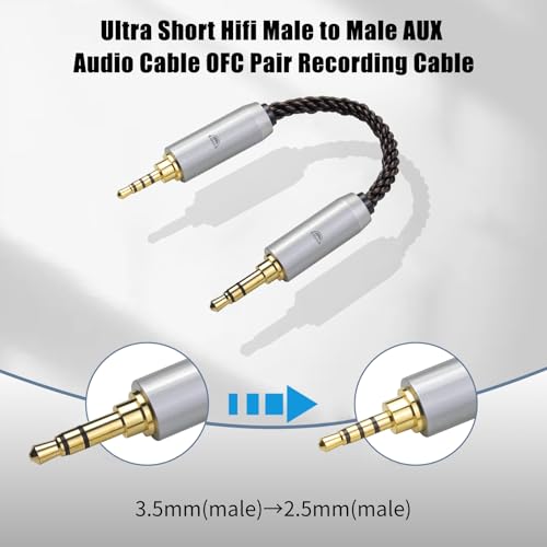Cable AUX macho a macho 3.5mm a 2.5mm ultra corto miniatura 2