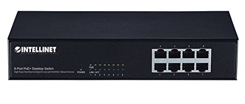 Image of Intellinet 9-Port PoE+ Switch, 8X 10 /100, 140W, 1x Gigabit Uplink 560764 | 8 IEEE 802.3at /af PoE+ ports, 140W budget, 1 Gigabit uplink, Auto-MDIX, fanless metal desktop switch for IP devices