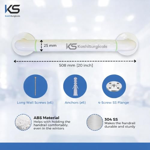 Image of KS Heavy Duty High Grade ABS Grab Bar Safety Rail Handle for Senior Citizen Wall Mounted Grab Bar for Toilet Bathroom Bathtub (White, 20 Inches)