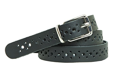 shenky - Cinturón de cuero perforado - 2 cm de ancho - Negro - Cintura de 115 cm