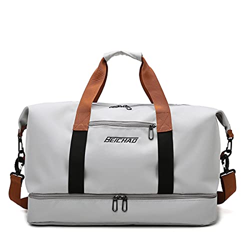 Bolsa de viagem portátil bolsa de bagagem de viagem de curta distância de grande capacidade leve separação seca e molhada bolsa de fitness esportiva (Cinza claro)