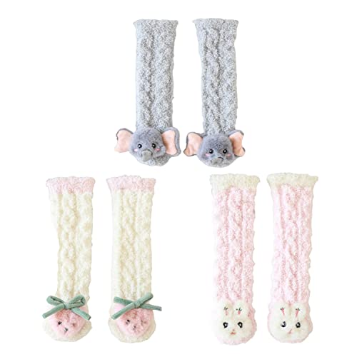 3D Baby Winter Fluffy Fuzzy Slipper Socks, 3Pairs Cute Animal Fuzzy Home Slipper Socks for Boy Girls