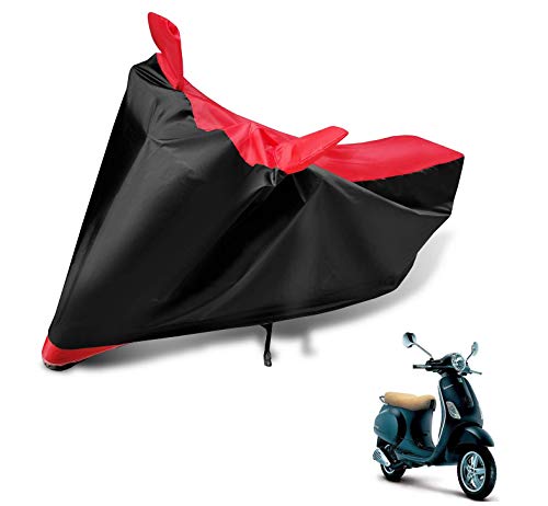 Image of Auto Hub Scooty Cover Compatible with Vespa Elegante 125 with Mirror Pocket, Dustproof, Heat Resistant, Triple Stitched, Elegante 125 Scooty Cover- Black, Red